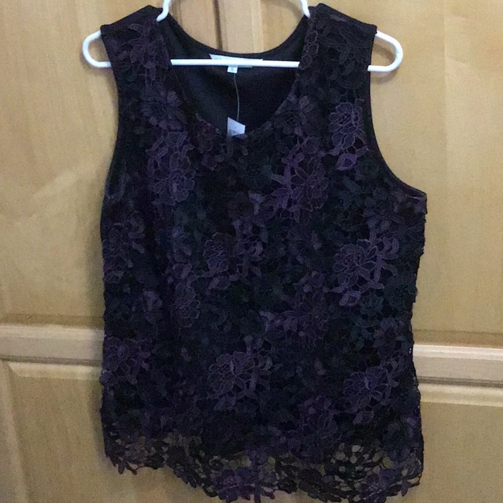 New With Tags Black and Purple Crochet Lace Top and Skirt Set